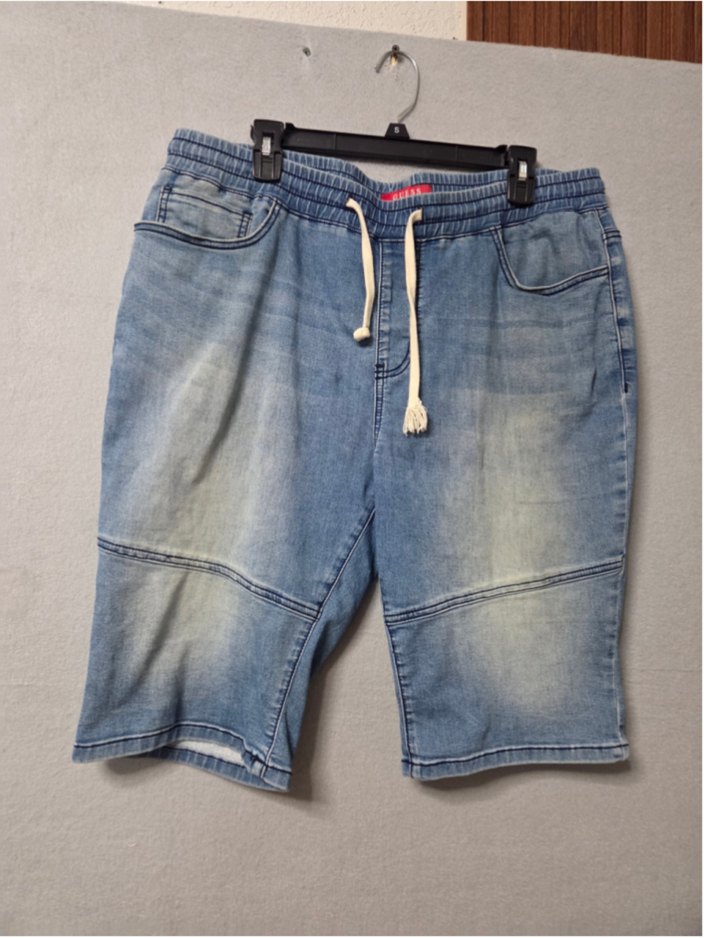 Men's Guess Jean Shorts Blue White Drawstring Size L
